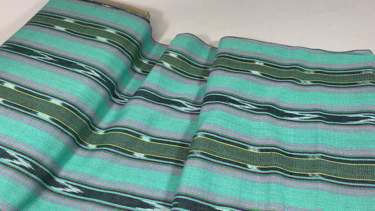 Mint Green & Pink Ikat Striped Guatemalan Fabric by the YARD. Handwoven Mayan Fabric. 100% Cotton Light Weight for Home Décor 36" wide.