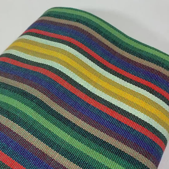 Guatemalan Thin Striped Ikat Fabric by the YARD. Medium Weight. Yellow/Green/Blue/Orange Handwoven Mayan Fabric for Home Décor. 36" wide.