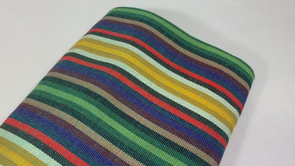 Guatemalan Thin Striped Ikat Fabric by the YARD. Medium Weight. Yellow/Green/Blue/Orange Handwoven Mayan Fabric for Home Décor. 36" wide.