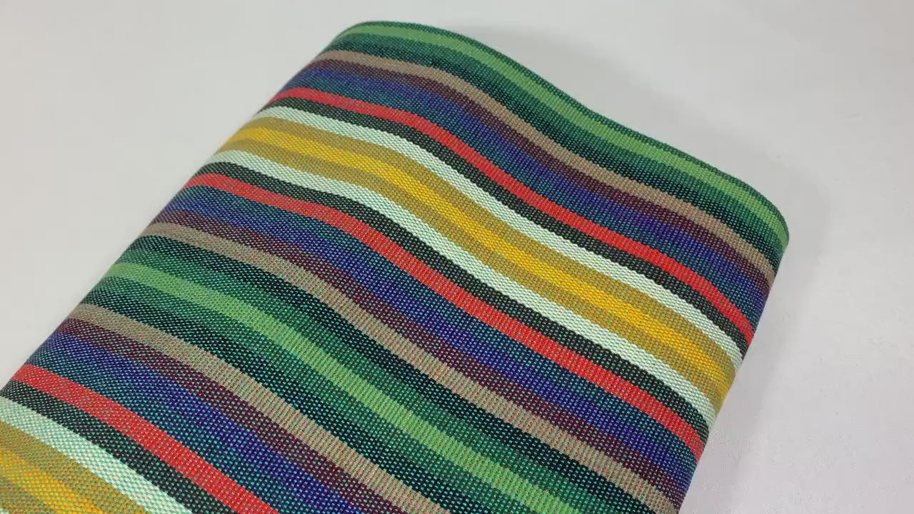 Guatemalan Thin Striped Ikat Fabric by the YARD. Medium Weight. Yellow/Green/Blue/Orange Handwoven Mayan Fabric for Home Décor. 36" wide.