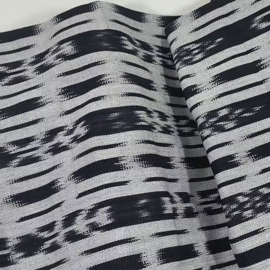 Guatemalan Ikat Fabric by the YARD. Black & Silver/Pale Gray Striped Handwoven Mayan Textile for Home Décor, Apparel. 100% Cotton Med Weight