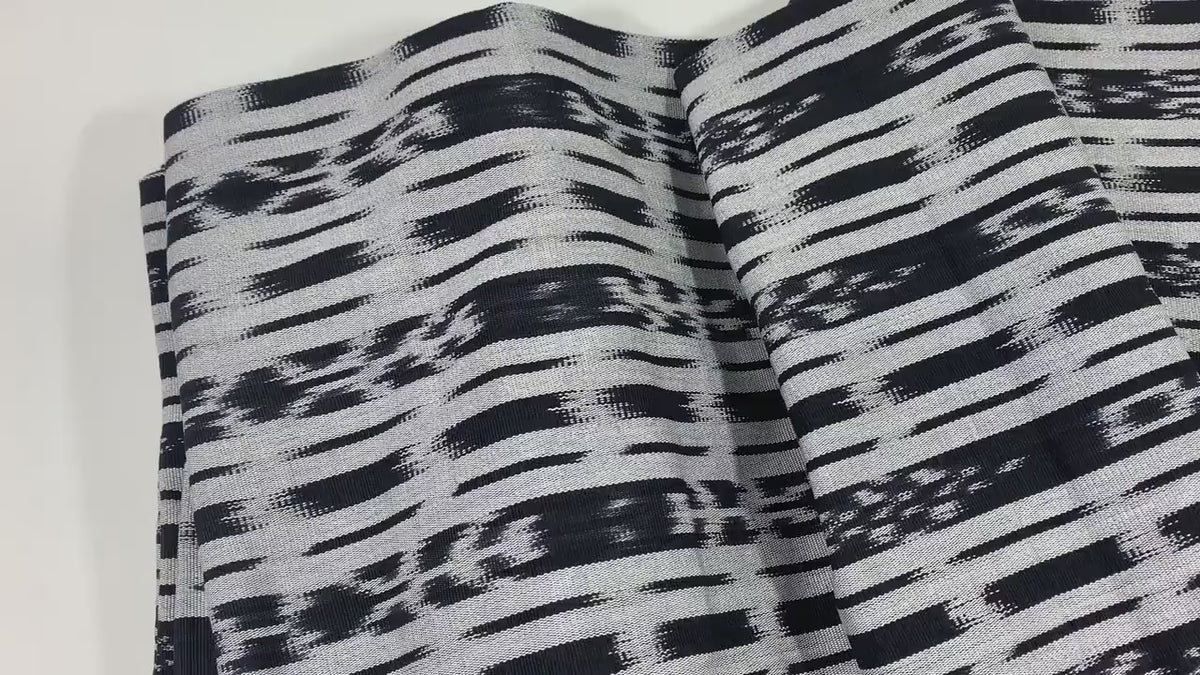 Guatemalan Ikat Fabric by the YARD. Black & Silver/Pale Gray Striped Handwoven Mayan Textile for Home Décor, Apparel. 100% Cotton Med Weight