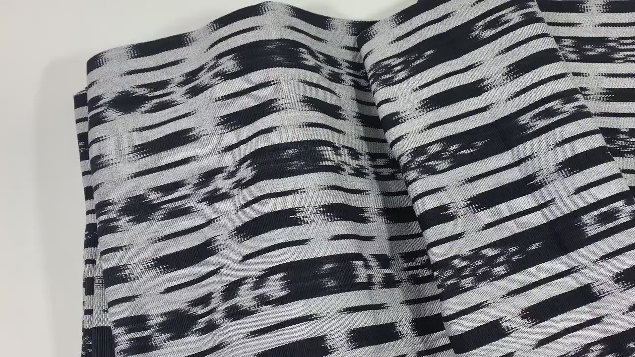 Guatemalan Ikat Fabric by the YARD. Black & Silver/Pale Gray Striped Handwoven Mayan Textile for Home Décor, Apparel. 100% Cotton Med Weight