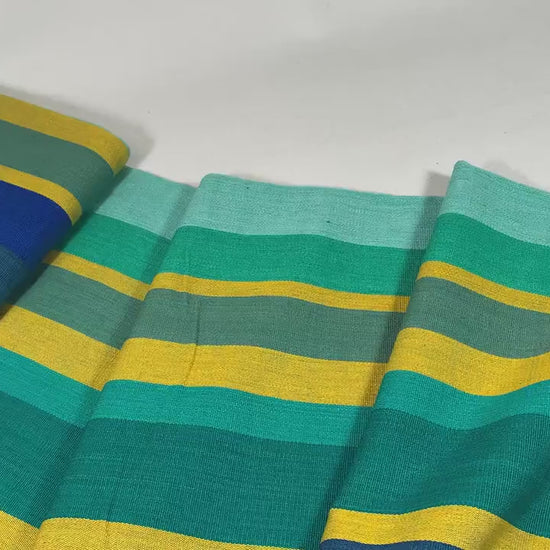 Guatemalan Fabric by the YARD. Royal Blue, Green, Yellow Wide Stripes. Woven Fair Trade Mayan Designer Fabric for Home Decor or Apparel.