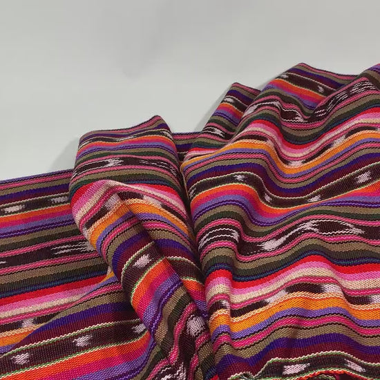 Southwest Style Sunset Shades Ikat Striped Guatemalan Fabric by the YARD. Handwoven Fair Trade Mayan. Medium Weight for Home Décor 36" wide.