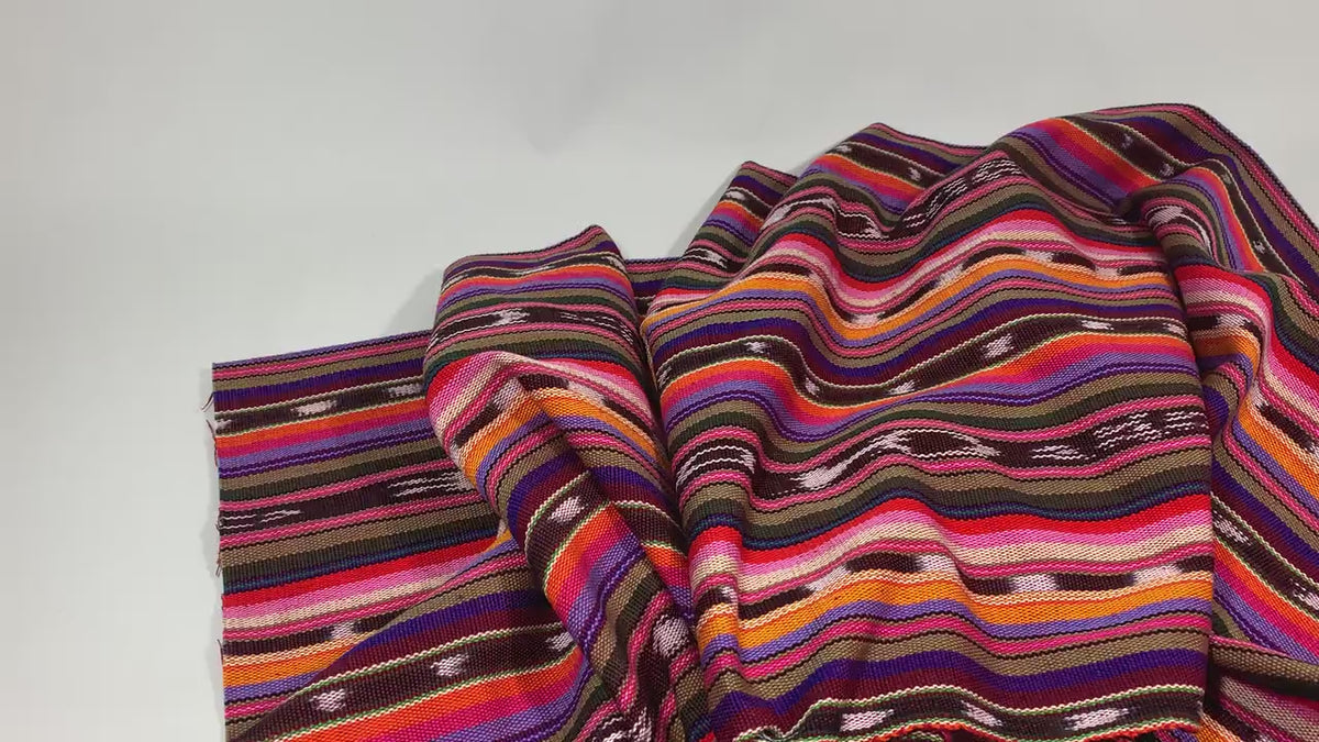 Southwest Style Sunset Shades Ikat Striped Guatemalan Fabric by the YARD. Handwoven Fair Trade Mayan. Medium Weight for Home Décor 36" wide.