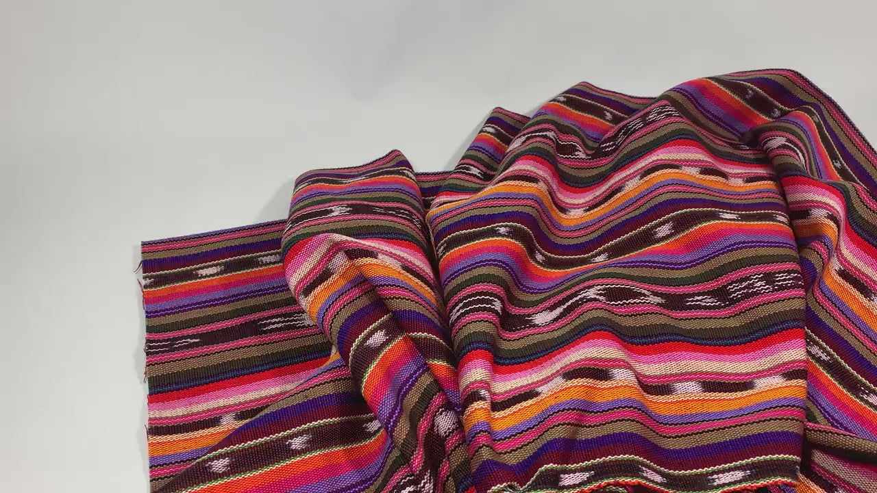Southwest Style Sunset Shades Ikat Striped Guatemalan Fabric by the YARD. Handwoven Fair Trade Mayan. Medium Weight for Home Décor 36" wide.