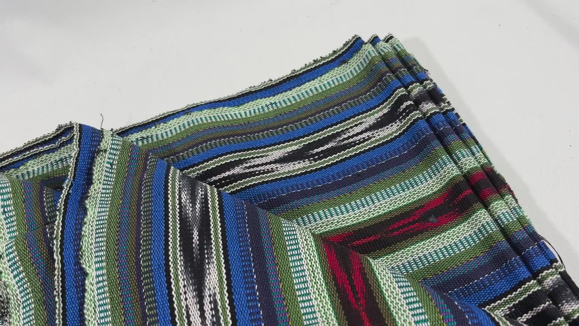 Blue, Green, Red Ikat Guatemalan Fabric by Yard, Handwoven Mayan Cotton Textile, 36" Wide.