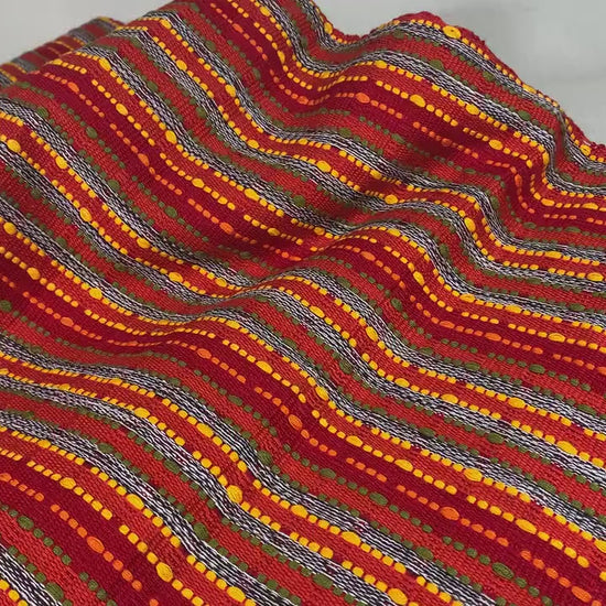 Guatemalan Fabric by the Yard. Handwoven Fair Trade Mayan Fabric for Home Décor, Apparel, Design . Red Textured Boucle Striped Ikat Fabric