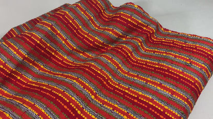 Guatemalan Fabric by the Yard. Handwoven Fair Trade Mayan Fabric for Home Décor, Apparel, Design . Red Textured Boucle Striped Ikat Fabric