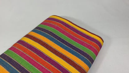 Guatemalan Striped Ikat Fabric by the YARD. Medium Weight. Rainbow and White Lines Handwoven Mayan Fabric for Apparel, Home Décor. 36" wide.