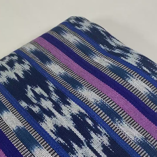 Navy Blue, Purple, Lavender Ikat Striped Guatemalan Fabric by the YARD. Handwoven Fair Trade Ethnic Mayan Fabric for Home Décor. 36" wide.