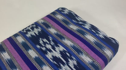 Navy Blue, Purple, Lavender Ikat Striped Guatemalan Fabric by the YARD. Handwoven Fair Trade Ethnic Mayan Fabric for Home Décor. 36" wide.