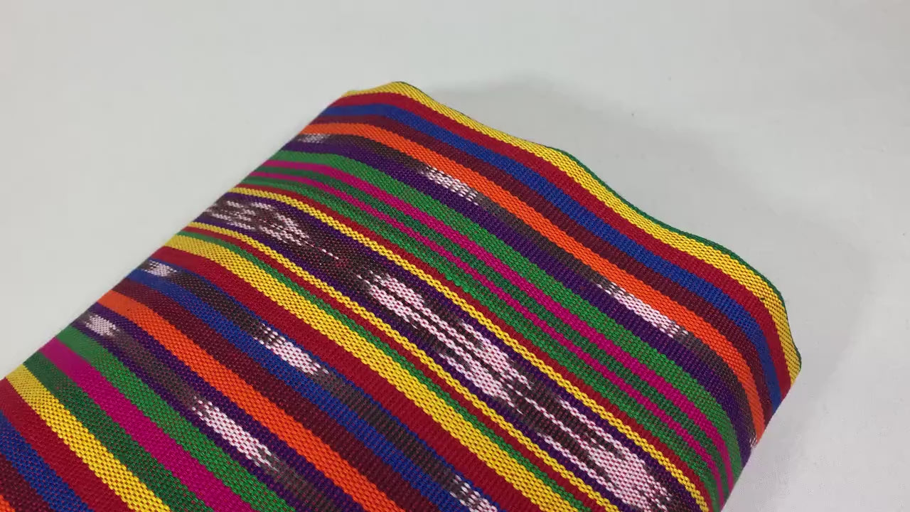 Guatemalan Traditional Ikat Fabric by the YARD. Medium Weight Bright Primary Colors Handwoven Mayan Fabric for Apparel, Home Décor. 36" wide