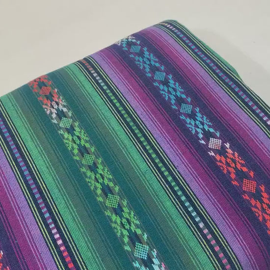 Purple & Green Southwest Style Stripes. Woven Home Décor Fabric by the Yard. 100% Dobby Cotton One Side Finished. For Home Décor, Apparel.
