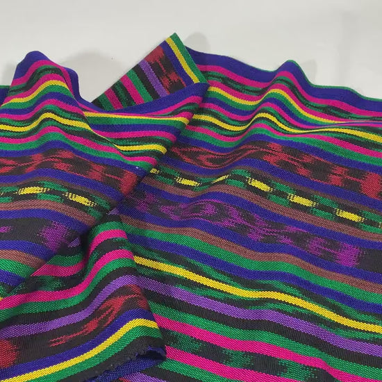 Purple & Primary Color Ikat Striped Guatemalan Fabric by the YARD. Handwoven Fair Trade Mayan Fabric. Ethnic Fabric for Home Décor 36" wide