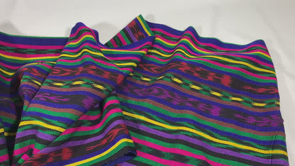 Purple & Primary Color Ikat Striped Guatemalan Fabric by the YARD. Handwoven Fair Trade Mayan Fabric. Ethnic Fabric for Home Décor 36" wide