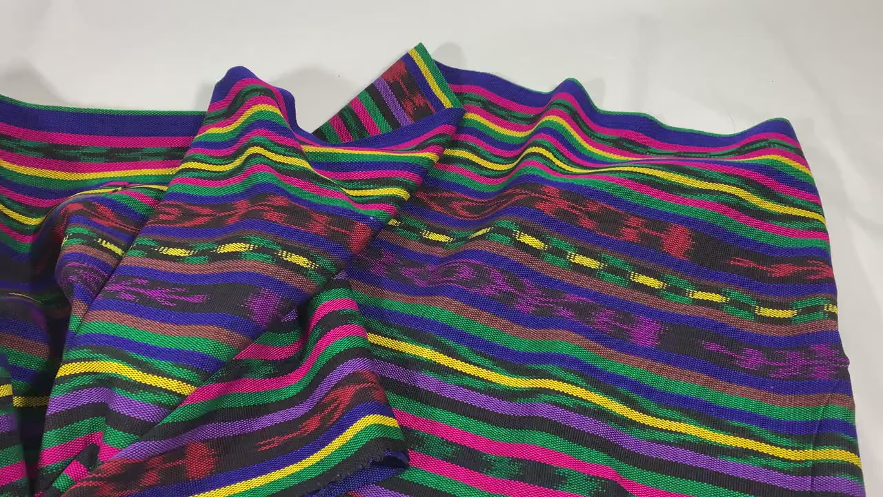 Purple & Primary Color Ikat Striped Guatemalan Fabric by the YARD. Handwoven Fair Trade Mayan Fabric. Ethnic Fabric for Home Décor 36" wide