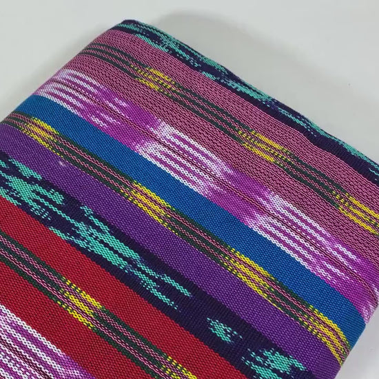 Guatemalan Traditional Ikat Fabric by the YARD. Medium Weight. Turquoise, Purple, Red Handwoven Mayan Fabric for Apparrel, Décor. 36" wide.