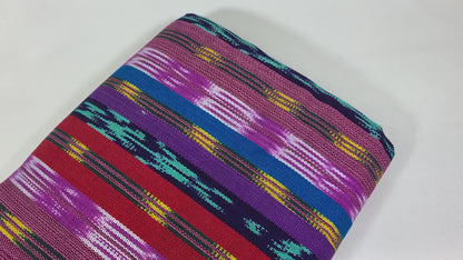 Guatemalan Traditional Ikat Fabric by the YARD. Medium Weight. Turquoise, Purple, Red Handwoven Mayan Fabric for Apparrel, Décor. 36" wide.