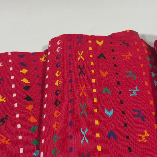 Red Embroidered Fine Weave Guatemalan Huipil Style Fabric by Yard. Handwoven Cotton 36" Wide.