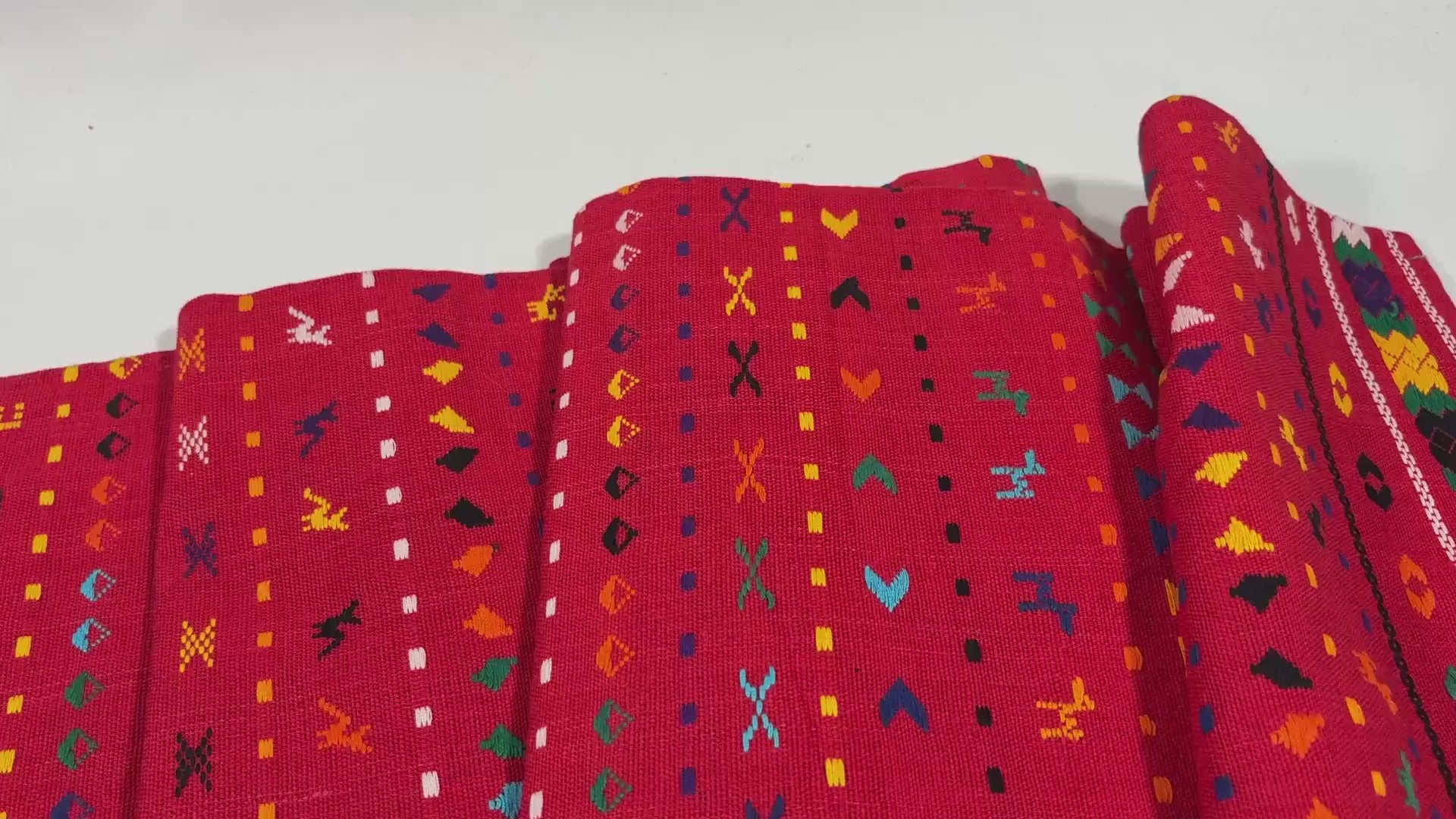Red Embroidered Fine Weave Guatemalan Huipil Style Fabric by Yard. Handwoven Cotton 36" Wide.