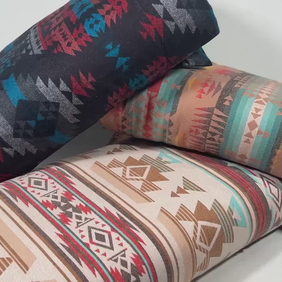 Sueded Cotton Southwest Style Woven Ikat Fabric by the Yard. 100% Heavy Flannel Weight Cotton Charcoal & Chile Red for Apparel, Home Décor.
