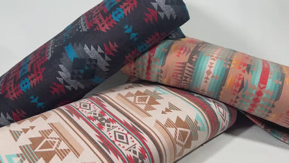 Sueded Cotton Southwest Style Woven Ikat Fabric by the Yard. 100% Heavy Flannel Weight Cotton Charcoal & Chile Red for Apparel, Home Décor.