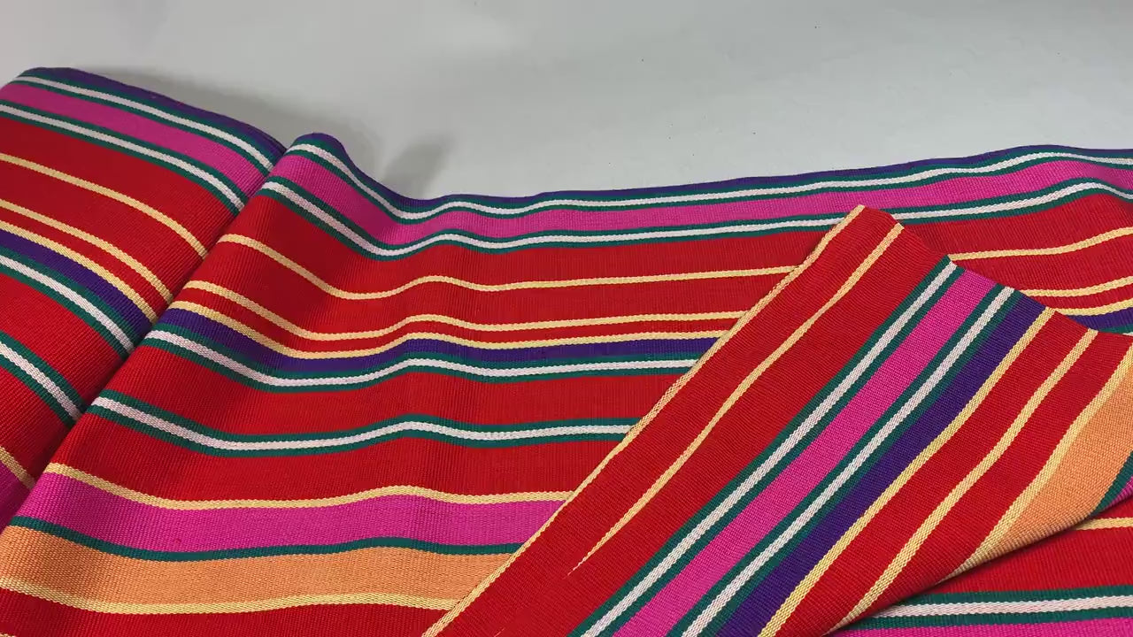 Guatemalan Fabric by the YARD. Woven Fair Trade Mayan Fabric. Heavy Weight Designer Cotton Fabric for Home Decor. Multicolor Bright Stripes