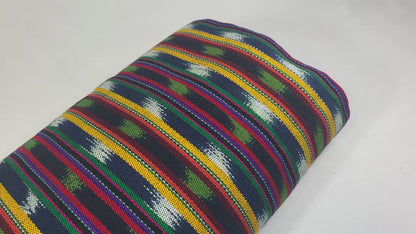 Yellow Green Red Navy Striped Ikat Guatemalan Fabric by the YARD. Handwoven Fair Trade Ethnic Mayan Fabric Cotton for Home Décor 36" wide.