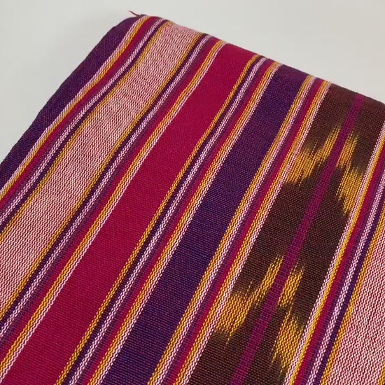 Guatemalan Fabric by the YARD. Handwoven Bright Pink/Purple/Gold/Brown Striped Ikat Mayan Fabric. 100% Cotton for Home Décor, Apparel.