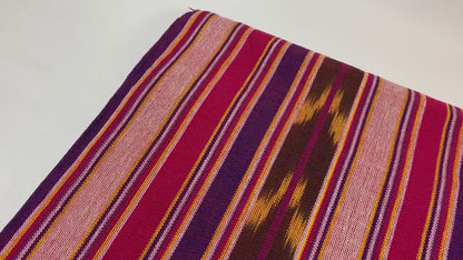Guatemalan Fabric by the YARD. Handwoven Bright Pink/Purple/Gold/Brown Striped Ikat Mayan Fabric. 100% Cotton for Home Décor, Apparel.