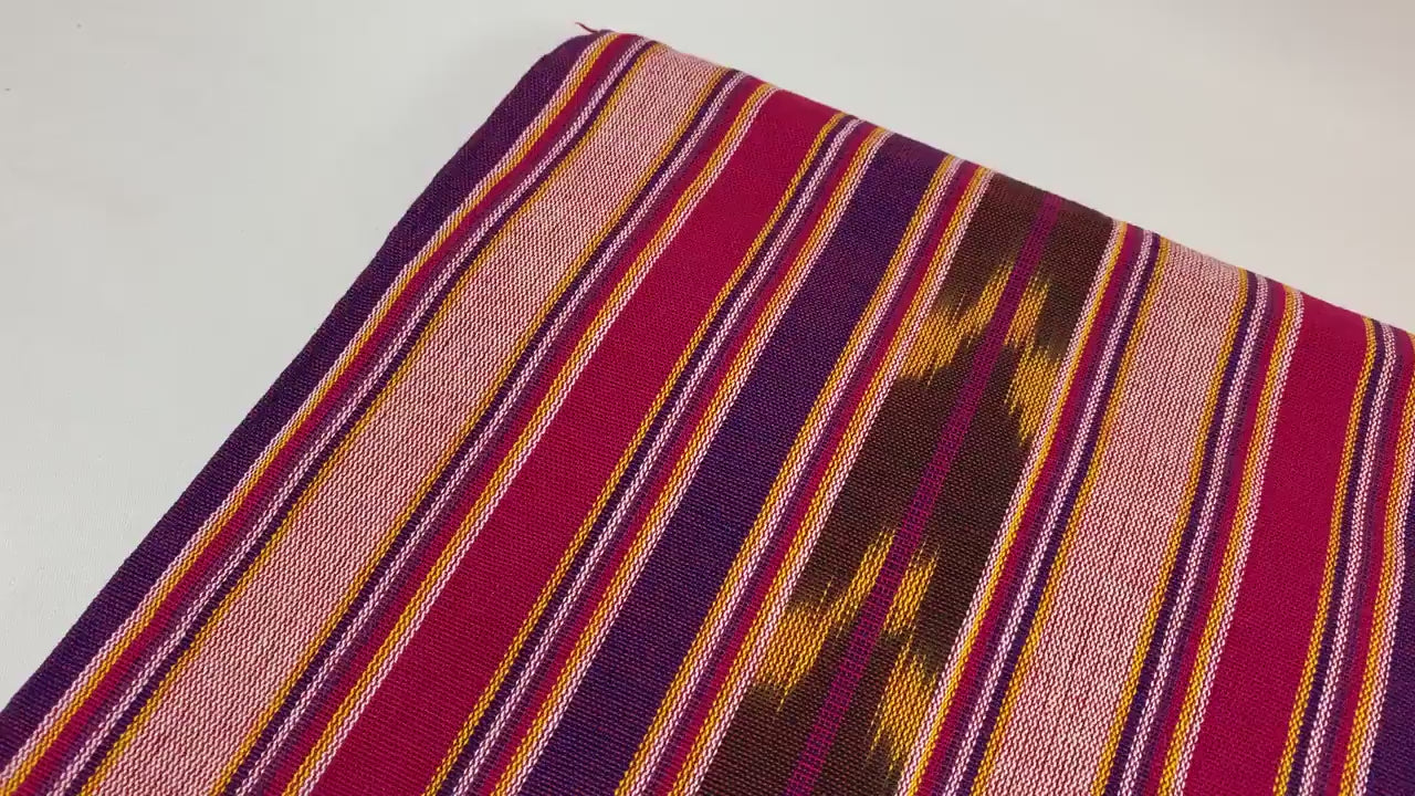 Guatemalan Fabric by the YARD. Handwoven Bright Pink/Purple/Gold/Brown Striped Ikat Mayan Fabric. 100% Cotton for Home Décor, Apparel.