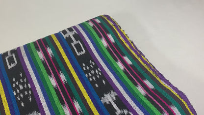 Black & White Ikat with Assorted Colors Guatemalan Fabric by the YARD. Handwoven Fair Trade Ethnic Mayan Cotton for Home Décor 36" wide.