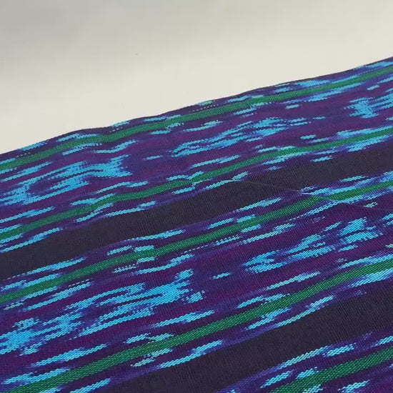 Turquoise & Deep Purple Ikat Striped Guatemalan Fabric by Yard, Handwoven Cotton Mayan Textile, 36".