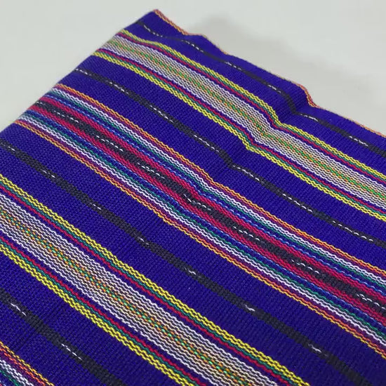 Guatemalan Mini Striped Ikat Fabric by the YARD. Light Weight. Royal Blue, Red, Yellow Handwoven Mayan Fabric for Apparel, Décor. 36" wide.