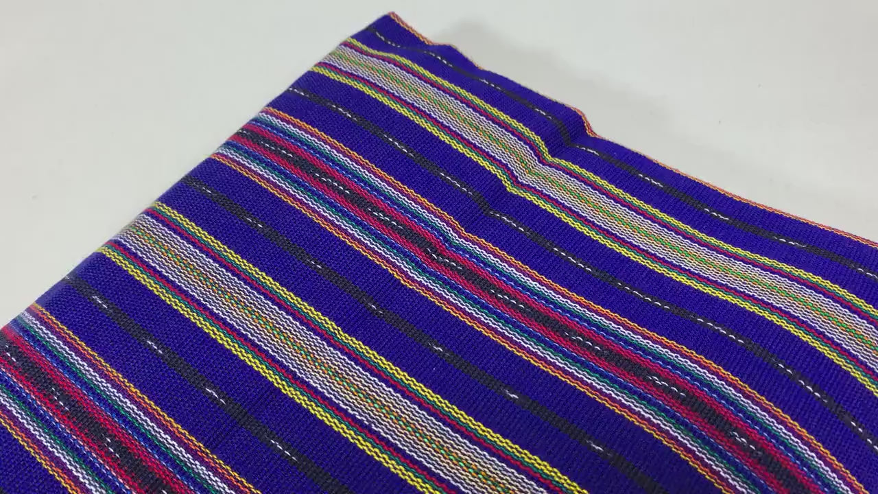 Guatemalan Mini Striped Ikat Fabric by the YARD. Light Weight. Royal Blue, Red, Yellow Handwoven Mayan Fabric for Apparel, Décor. 36" wide.