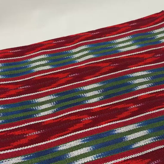 Red, Green, Blue Ikat Striped Guatemalan Fabric by the YARD.  Handwoven Fair Trade Mayan Textile. Medium Weight 36" wide.