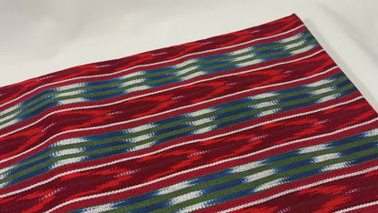 Red, Green, Blue Ikat Striped Guatemalan Fabric by the YARD.  Handwoven Fair Trade Mayan Textile. Medium Weight 36" wide.