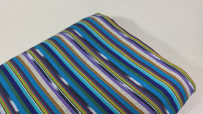 Guatemalan Traditional Ikat Fabric by the YARD. Medium Weight Turquoise Blue/White Handwoven Mayan Fabric for Apparel, Home Décor. 36" wide