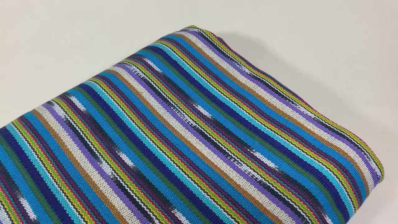 Guatemalan Traditional Ikat Fabric by the YARD. Medium Weight Turquoise Blue/White Handwoven Mayan Fabric for Apparel, Home Décor. 36" wide