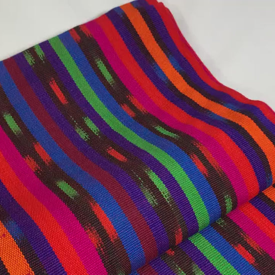 Bright Rainbow Striped Ikat Guatemalan Fabric by the YARD. Handwoven Fair Trade Ethnic Mayan Fabric. 100% Cotton for Home Décor 36" wide.
