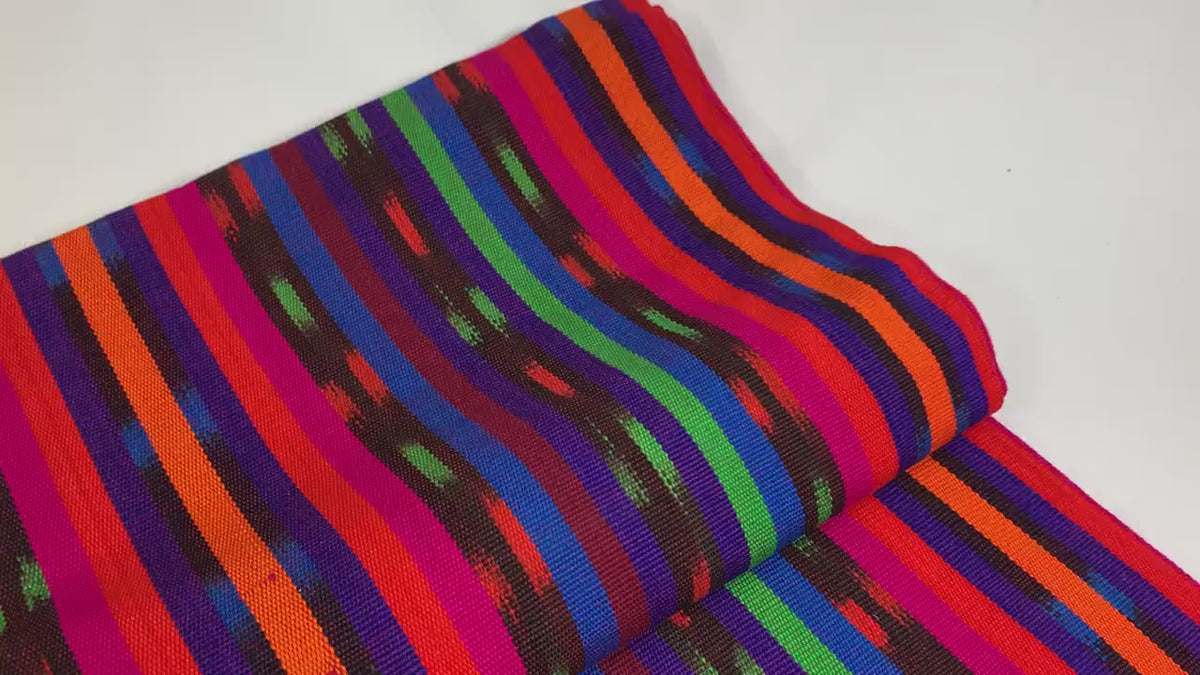 Bright Rainbow Striped Ikat Guatemalan Fabric by the YARD. Handwoven Fair Trade Ethnic Mayan Fabric. 100% Cotton for Home Décor 36" wide.