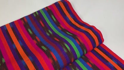 Bright Rainbow Striped Ikat Guatemalan Fabric by the YARD. Handwoven Fair Trade Ethnic Mayan Fabric. 100% Cotton for Home Décor 36" wide.