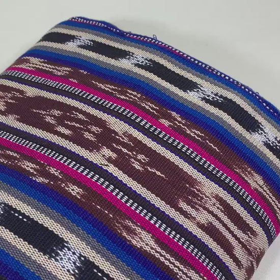 Guatemalan Traditional Ikat Fabric by the YARD. Medium Weight. Royal Blue & Magenta Handwoven Mayan Fabric for Apparrel, Décor. 36" wide.