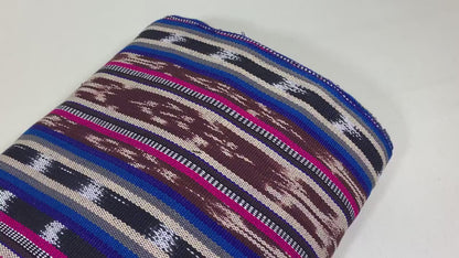 Guatemalan Traditional Ikat Fabric by the YARD. Medium Weight. Royal Blue & Magenta Handwoven Mayan Fabric for Apparrel, Décor. 36" wide.
