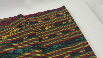 Guatemalan Handwoven Fabric by Yard, Fancy Rasta Red Yellow Green Black Ikat, Cotton 36" Wide