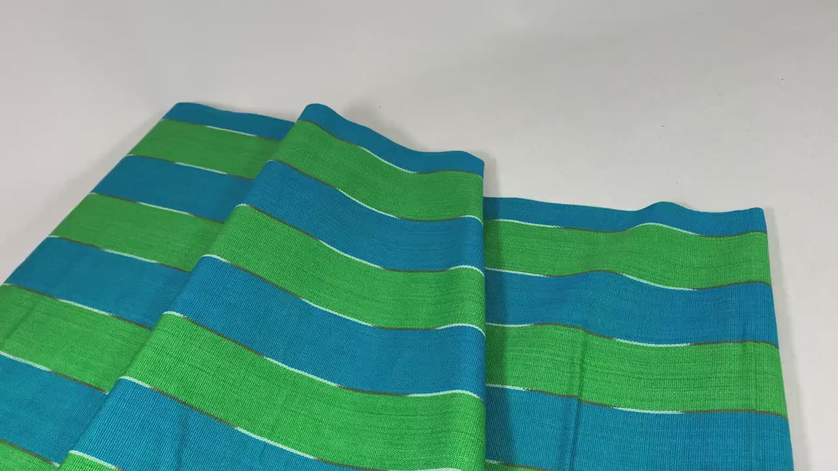 Guatemalan Fabric by the YARD. Handwoven Fair Trade Mayan Fabric. Ethnic Woven Fabric for Home Decor. Lime Green & Turquoise Wide Stripes