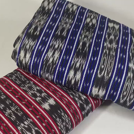 Guatemalan Fabric by the YARD. Handwoven Fair Trade Mayan Fabric. Medium Weight Fine Weave for Home Décor or Apparel. Blue Black White Ikat.
