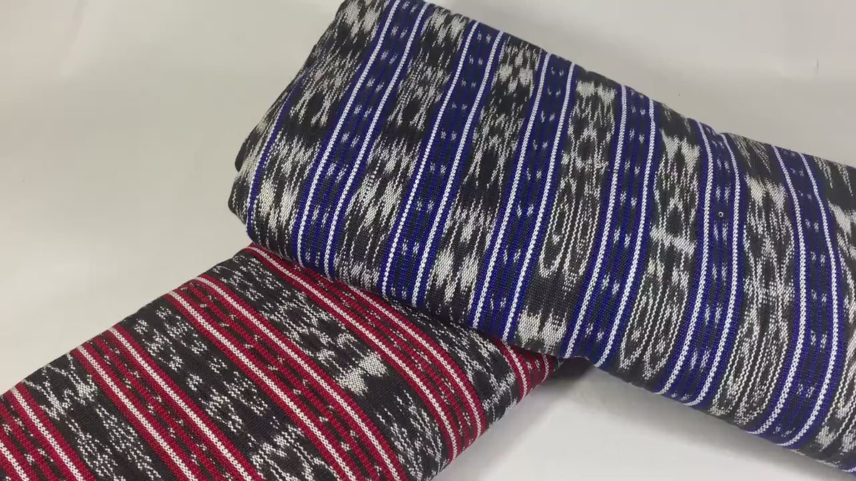 Guatemalan Fabric by the YARD. Handwoven Fair Trade Mayan Fabric. Medium Weight Fine Weave for Home Décor or Apparel. Blue Black White Ikat.
